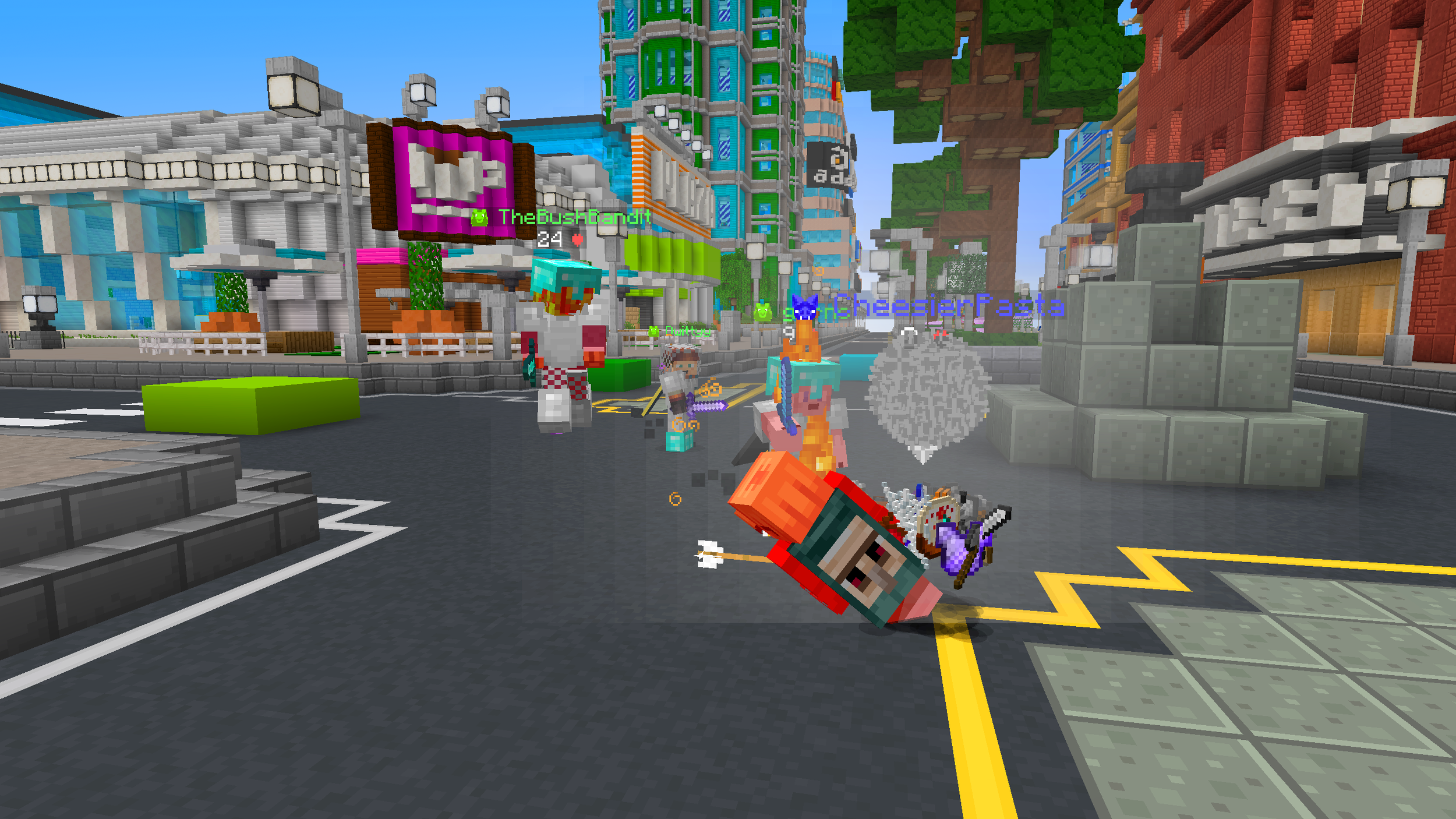 MC Championship Survival Games city map with players fighting in the street