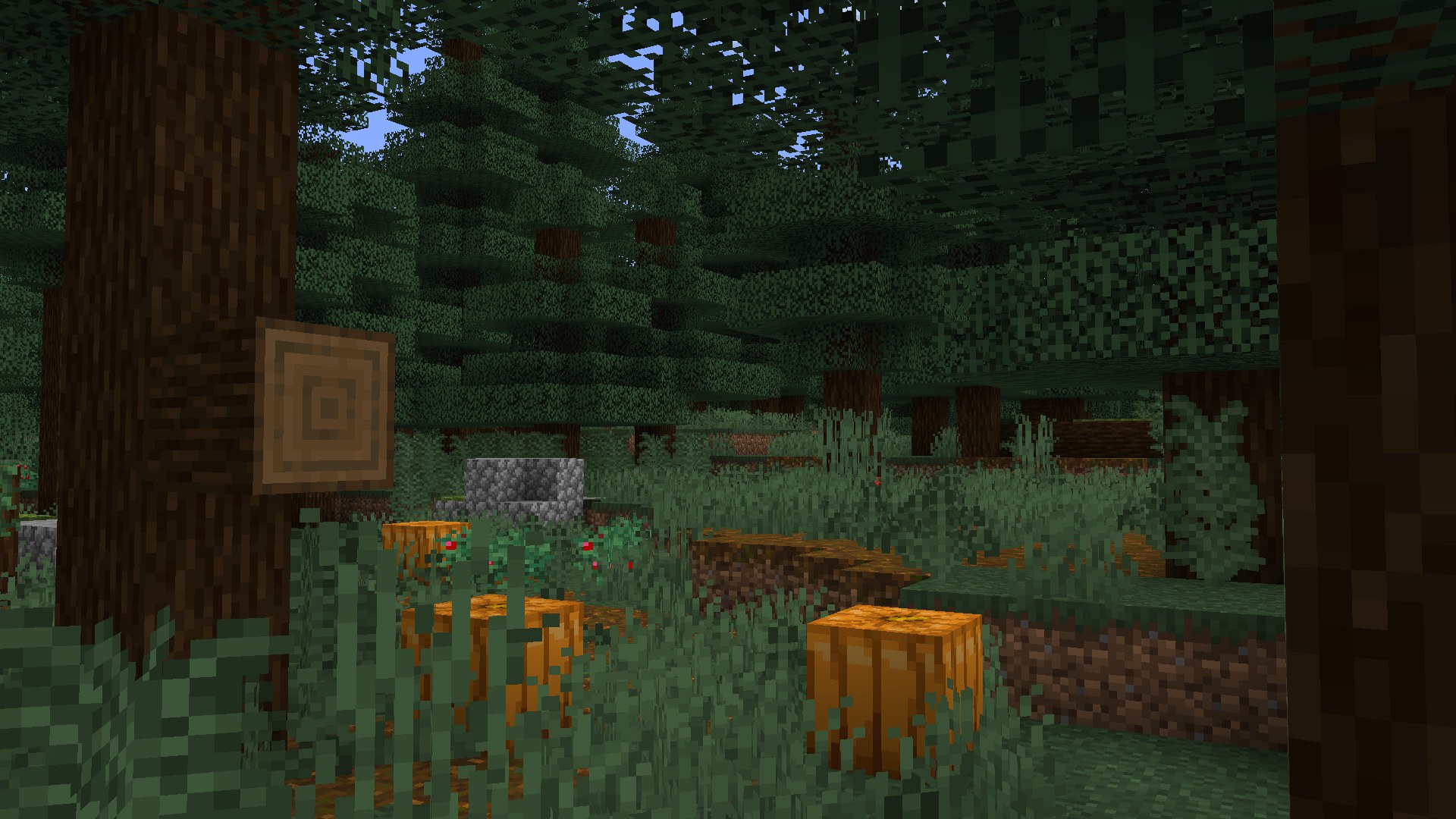 Taiga forest with modded undergrowth and fallen logs