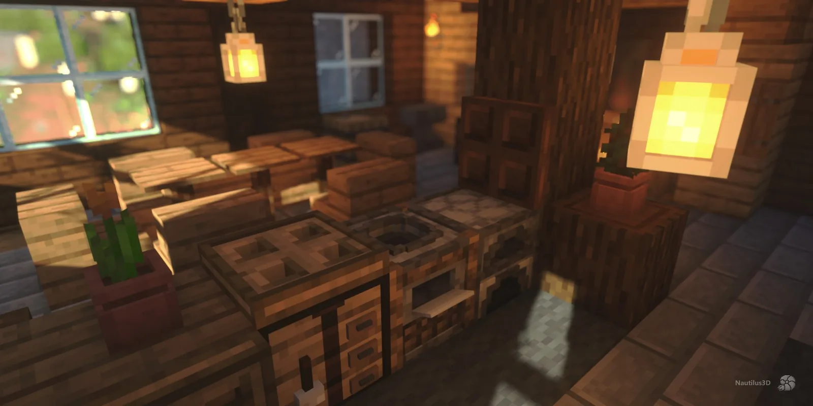 Kitchen build using Nautilus 3D's modelled barrels and cauldrons