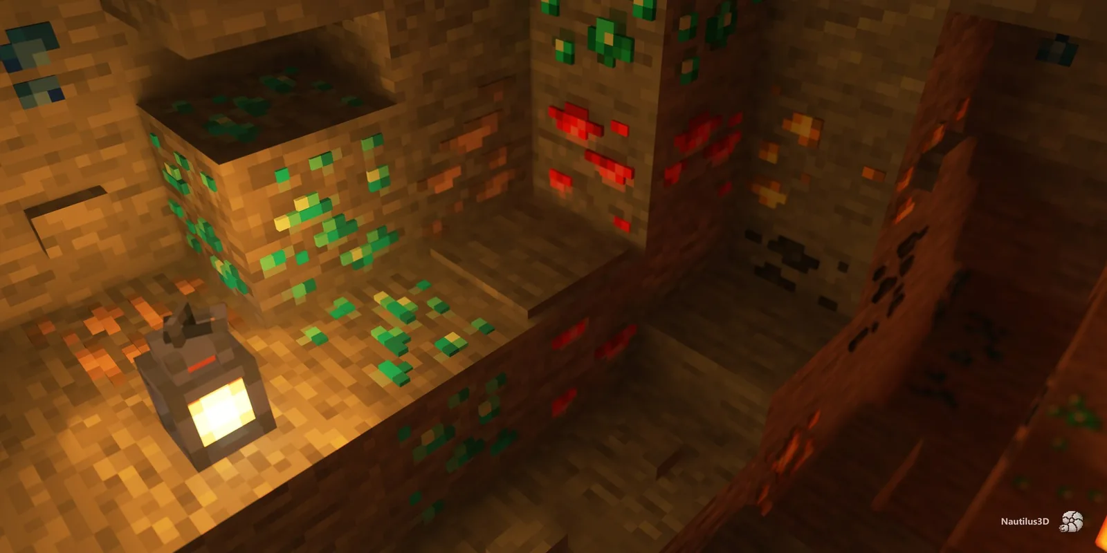 Ore blocks with protruding three-dimensional mineral models in Nautilus 3D