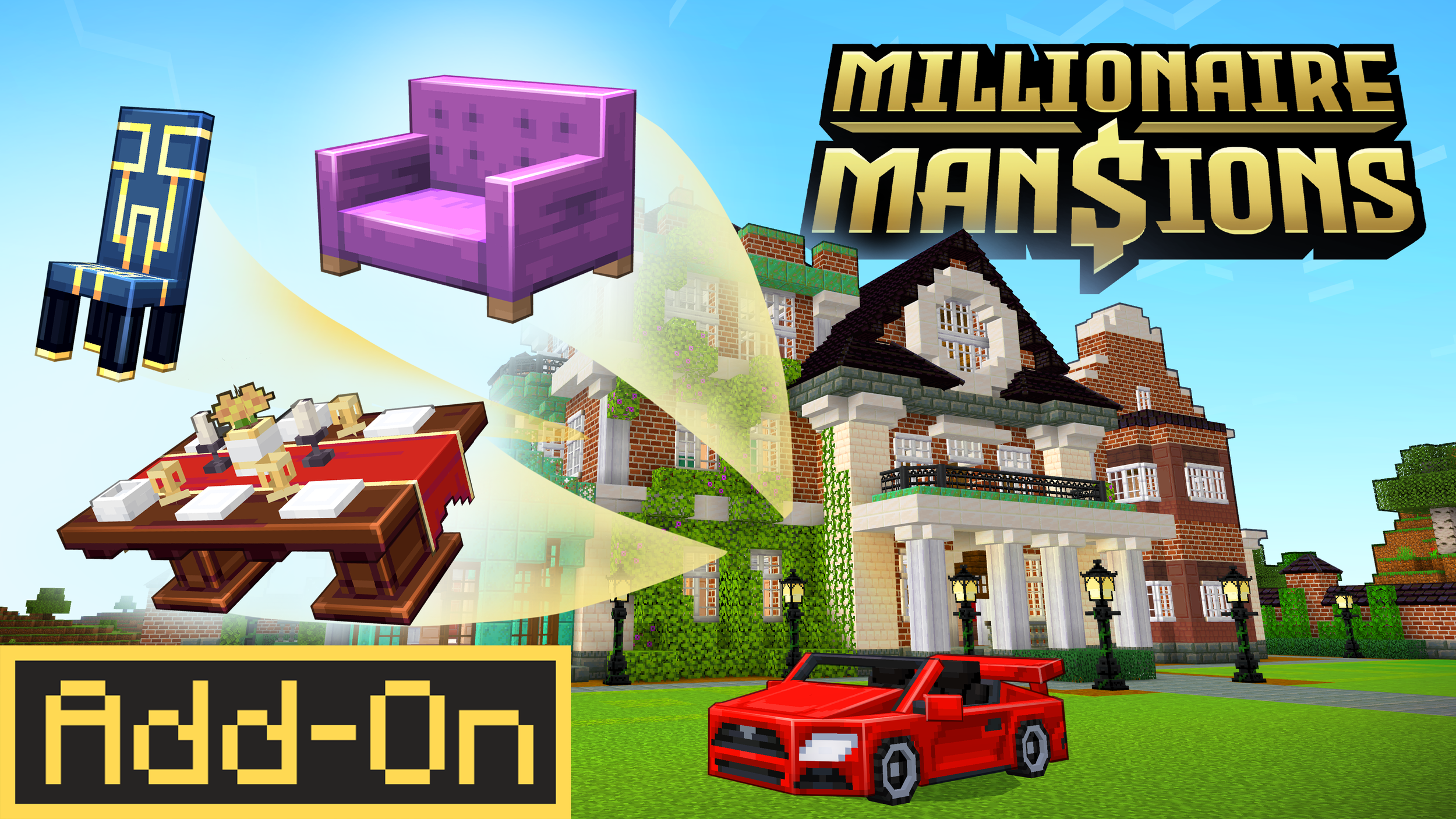 Key art for the Millionaire Mansions Minecraft map by Noxcrew