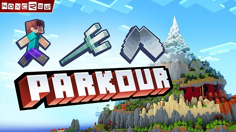 Key art for the Run Swim Fly Minecraft map by Noxcrew