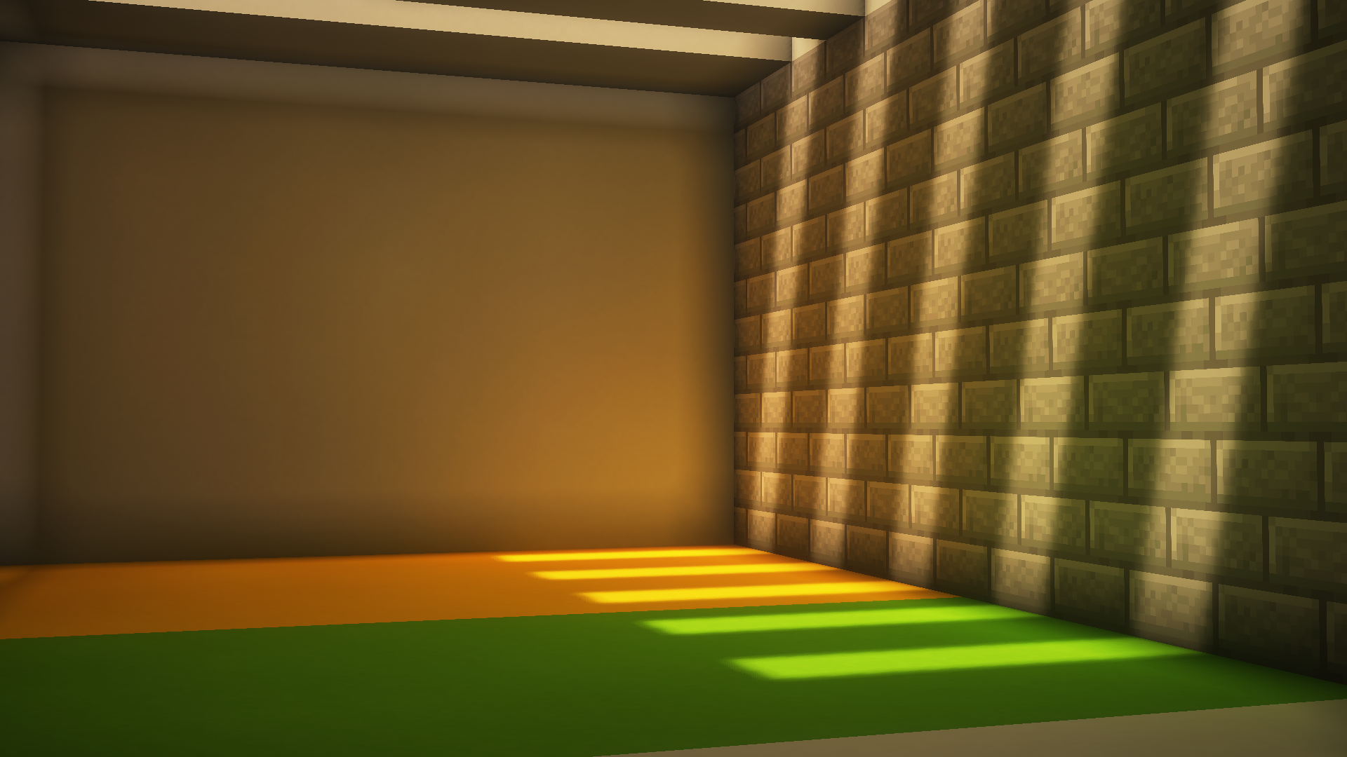 Minecraft interior lit by coloured voxel block light and global illumination in Rethinking Voxels