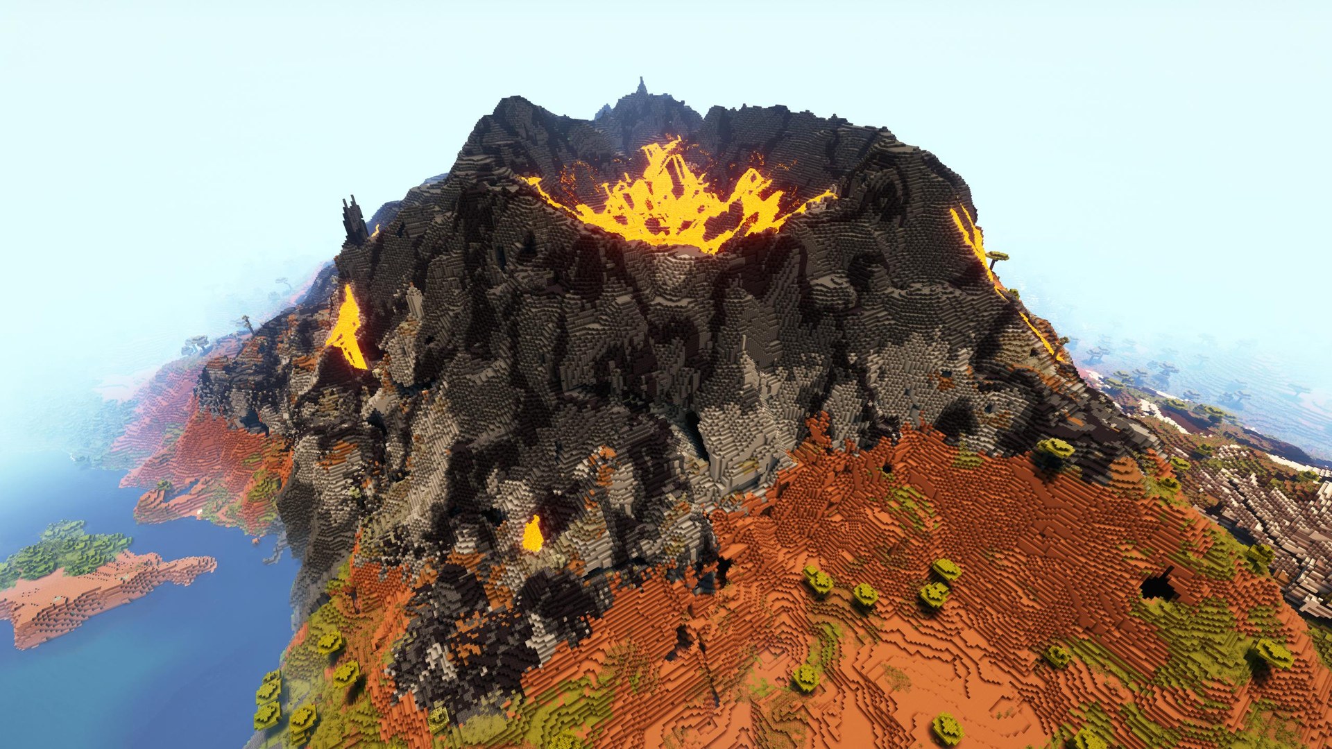 Wide Terralith landscape showing layered cliffs and custom biome colours