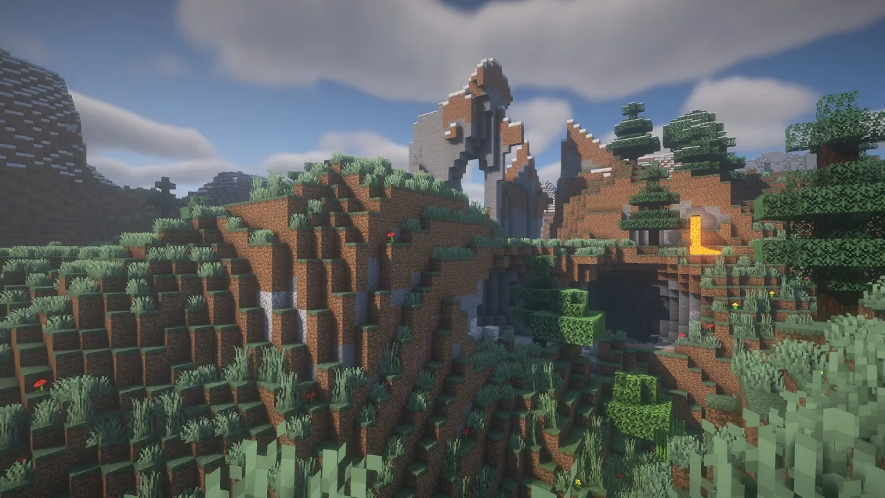Minecraft build photographed from an elevated vantage point
