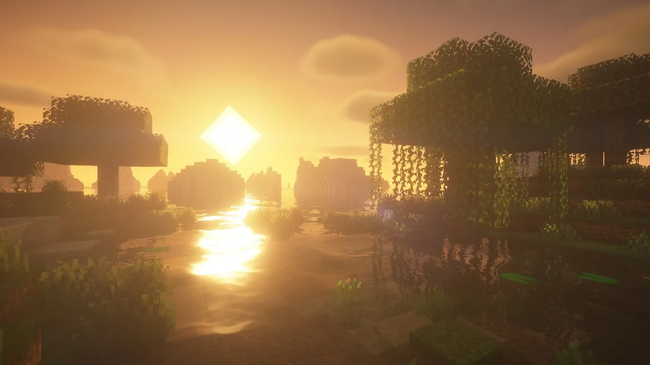 Cinematic Minecraft shot across a valley