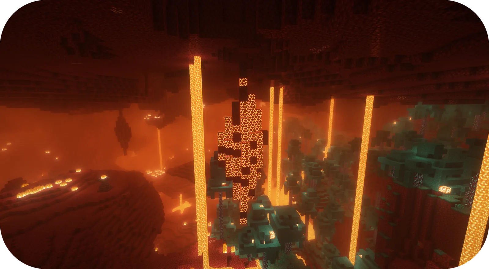 Basalt and lava terrain in the Minecraft Nether