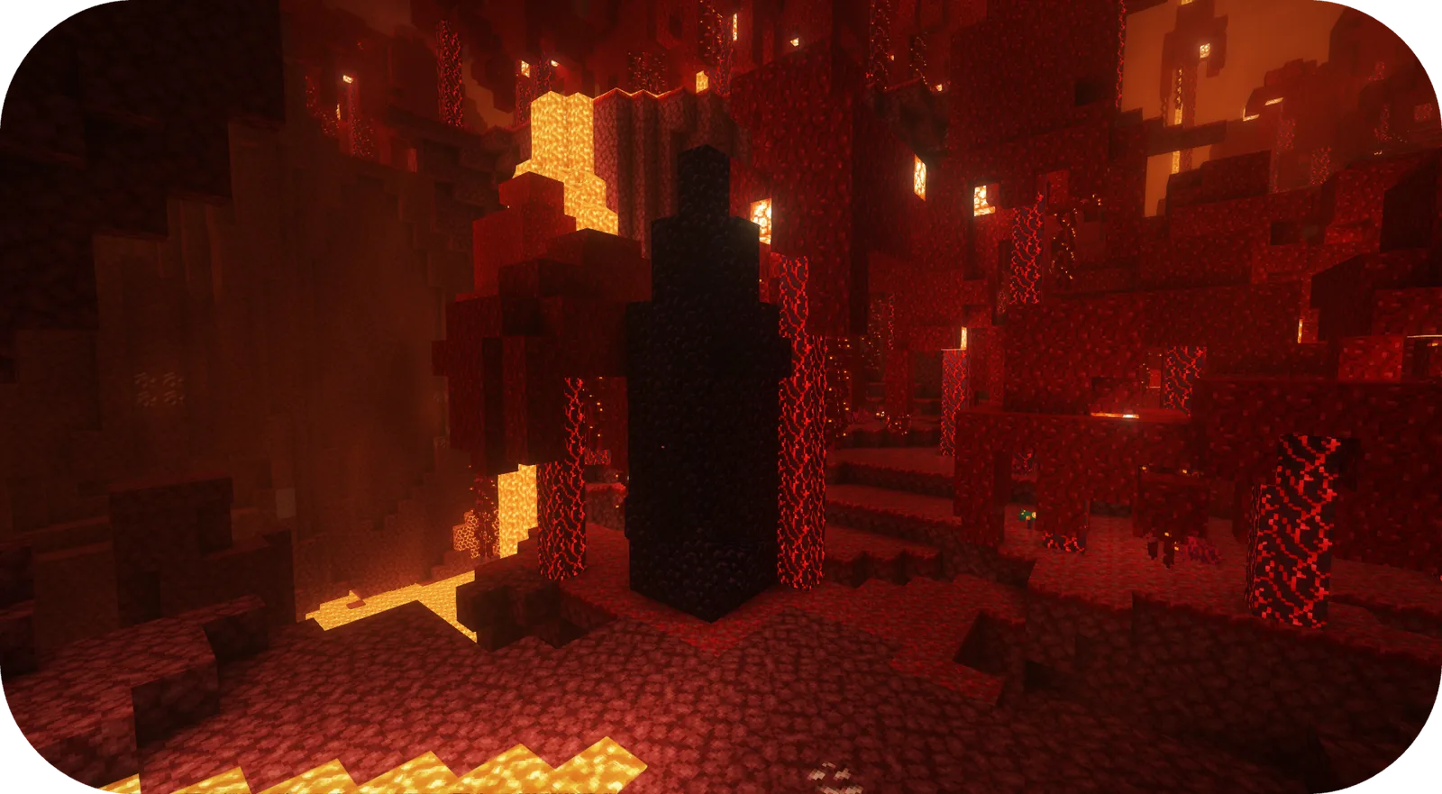 Glowstone lit chamber deep in the Minecraft Nether