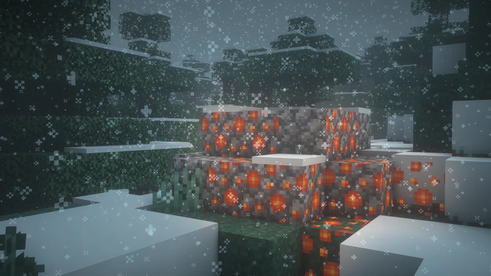 Ice and packed ice formations in a cold Minecraft biome