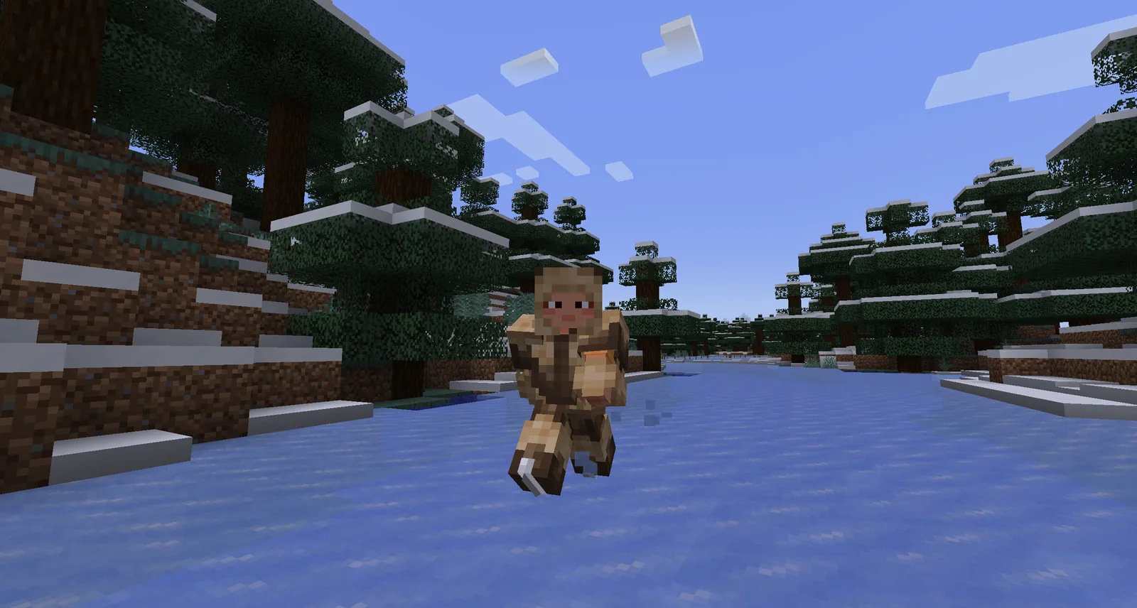 Zombie in a frozen Minecraft biome at dusk
