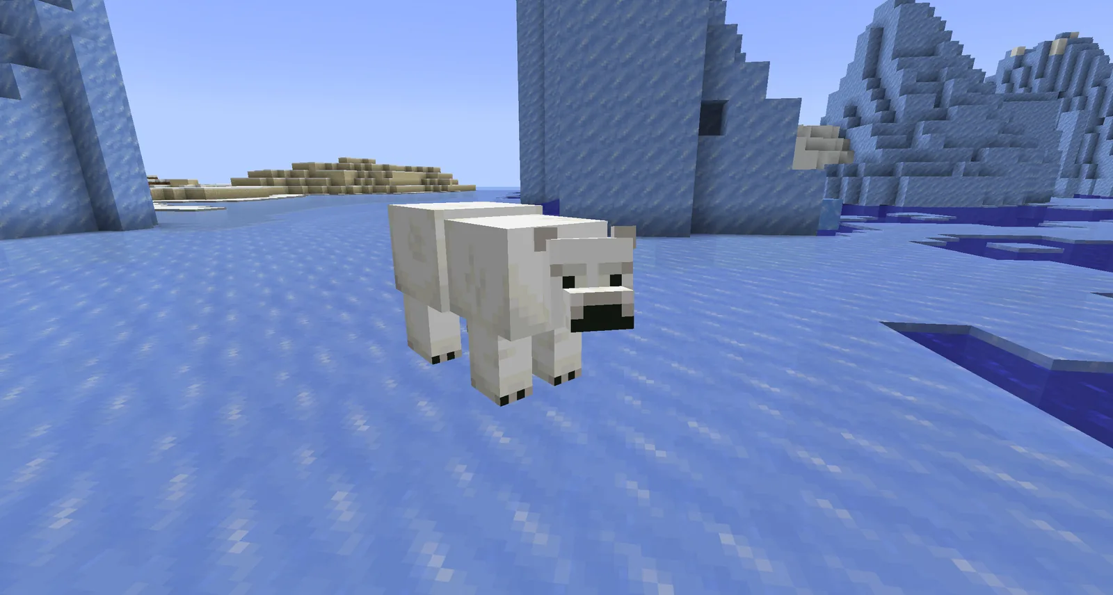 Powder snow pit in a snowy Minecraft forest