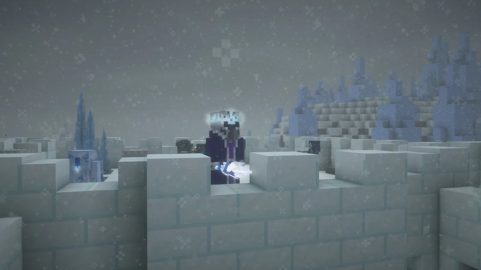 Minecraft cave interior lit by crystal blocks