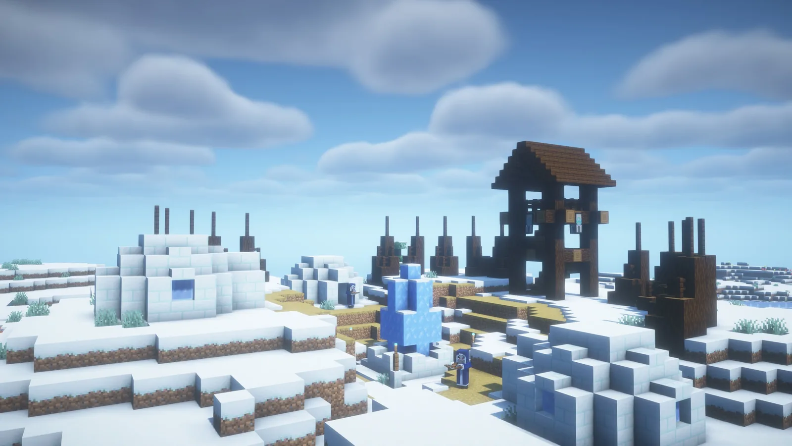 Snow-covered spruce forest in Minecraft