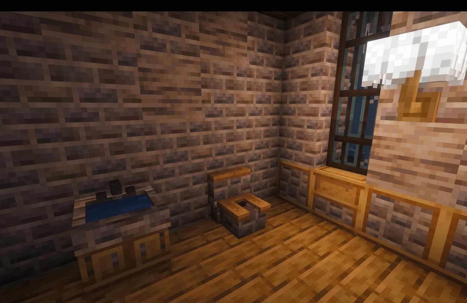 Powder snow block surrounded by snow layers in Minecraft