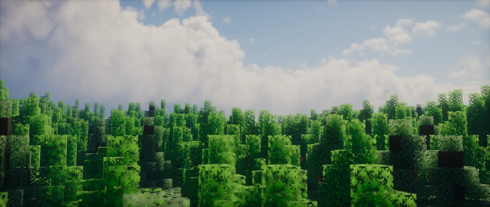 Cloud layer over far terrain in a Minecraft world