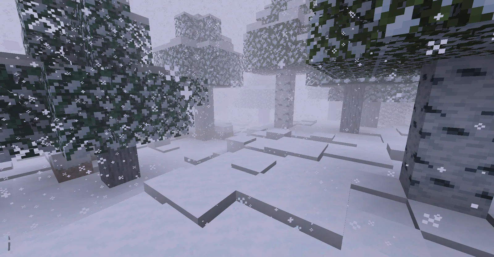 Snowy taiga shoreline next to frozen ocean in Minecraft
