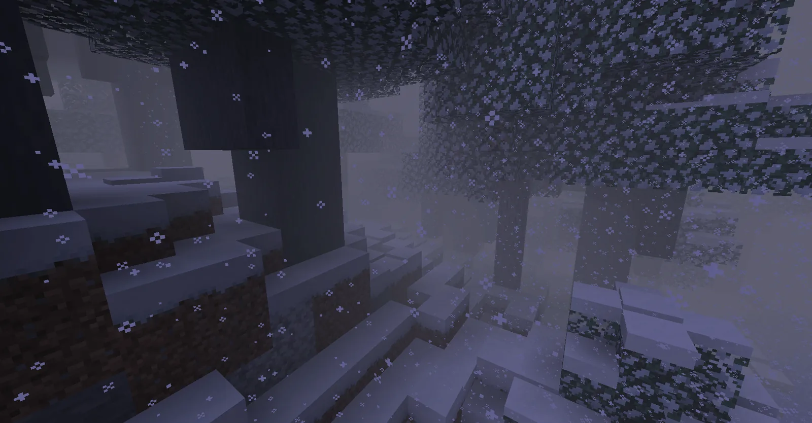 Frozen Minecraft shoreline with drowned mobs nearby