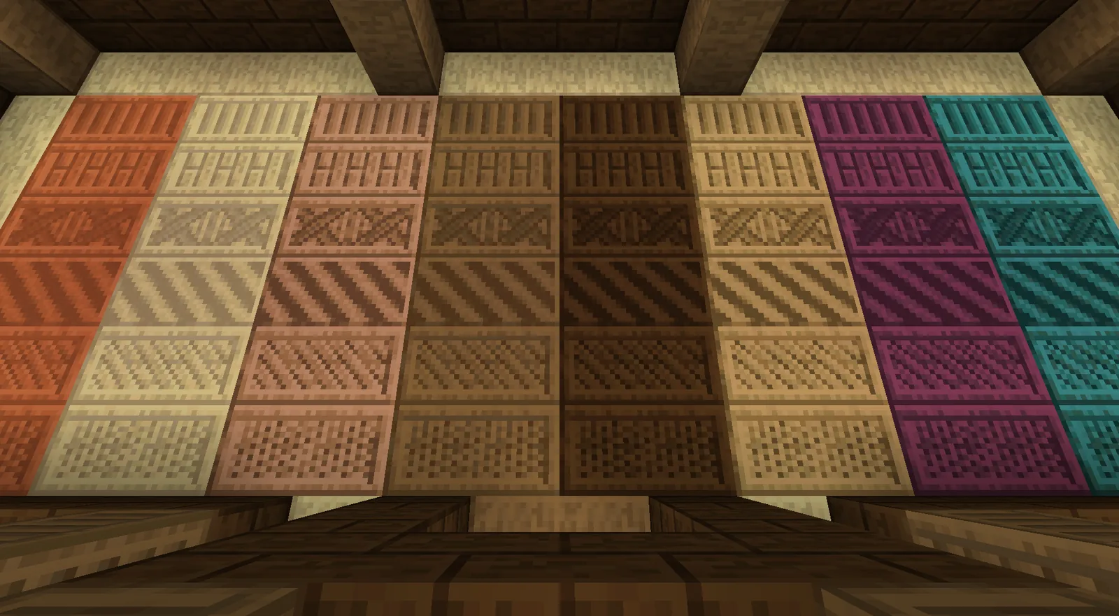 Chiselled stone patterns in a Minecraft build