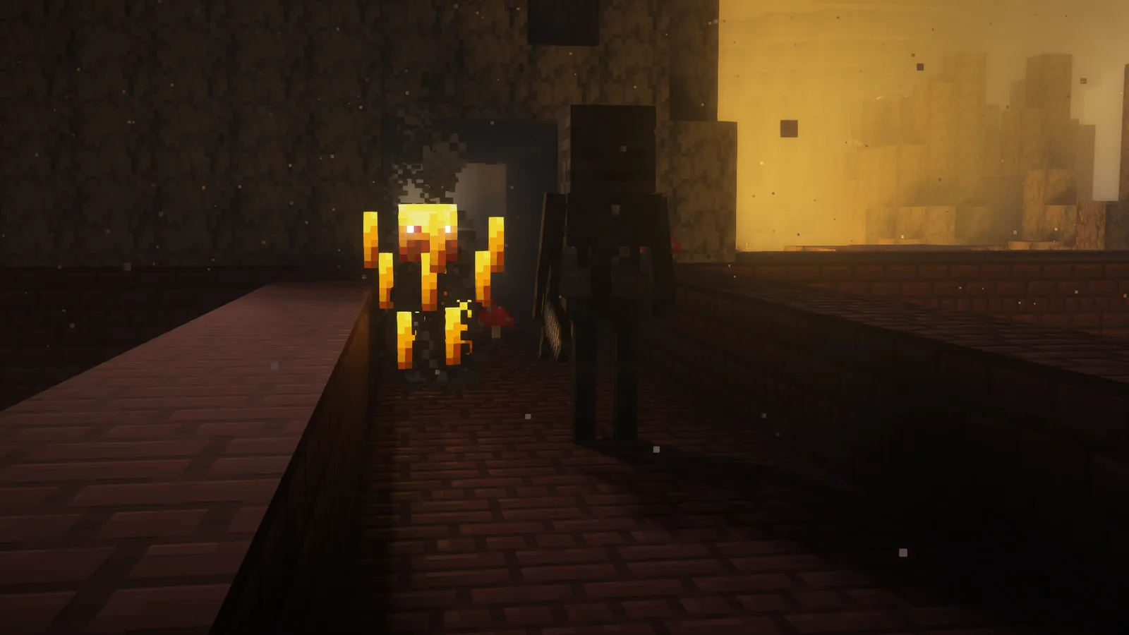 Crystal cluster lighting a dark Minecraft cavern