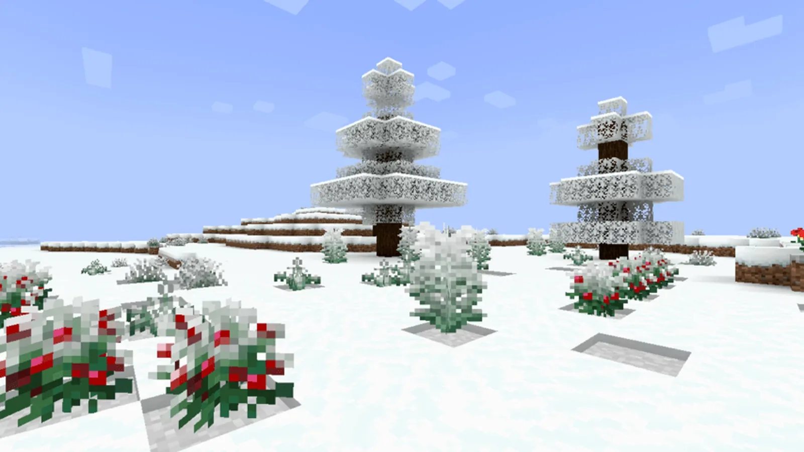 Icebergs breaking the surface of a frozen Minecraft sea