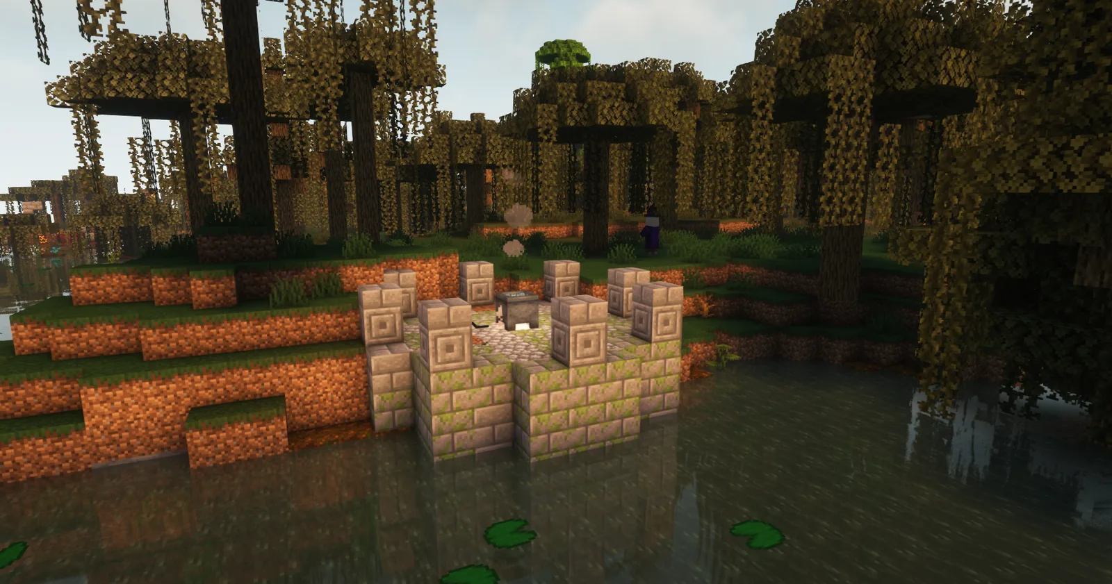 Witch hut interior with cauldron in Minecraft