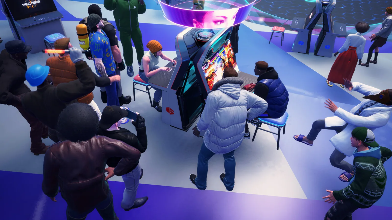 Street Fighter 6 fighters trading blows in a stage